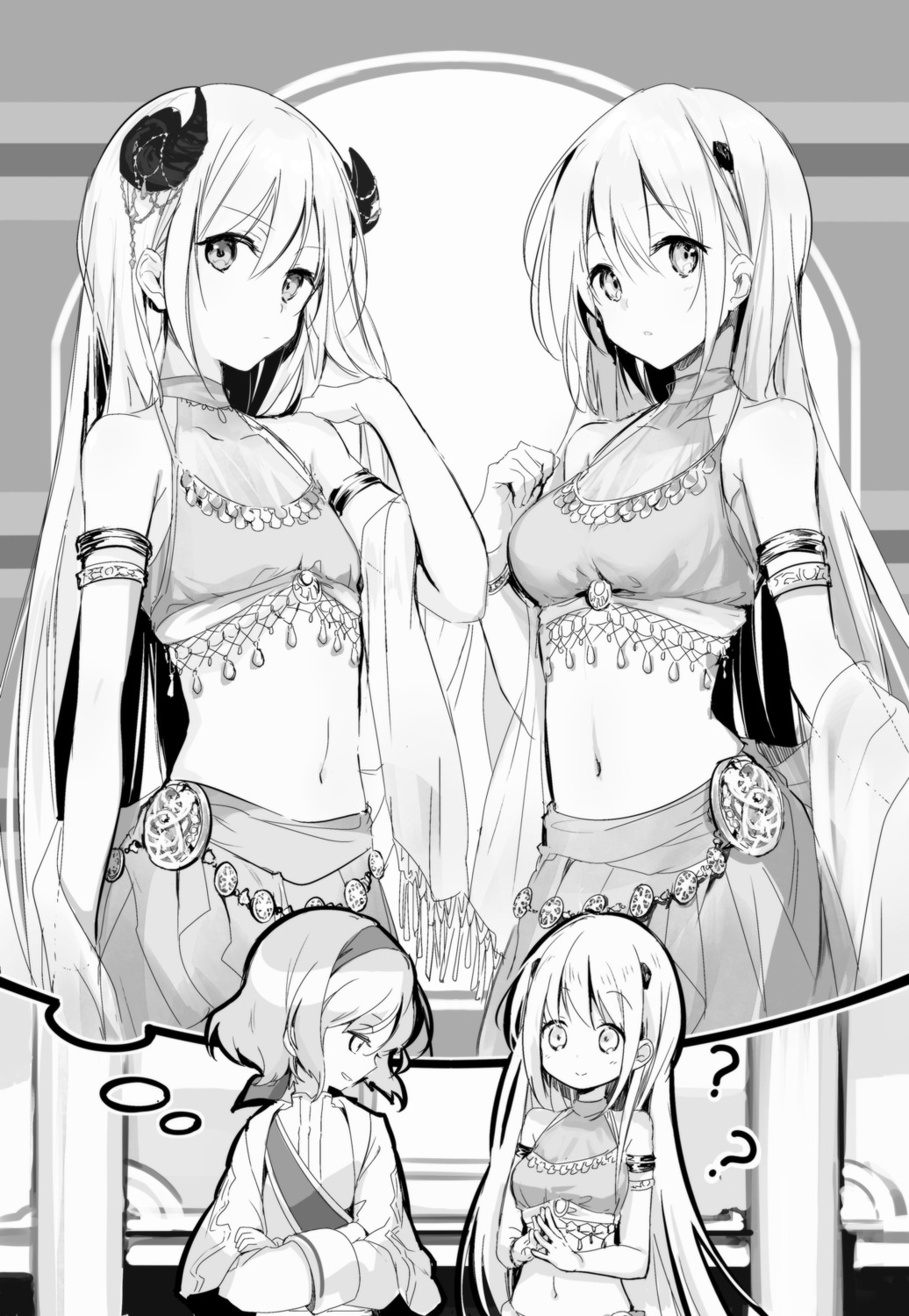 horns kei_(k_tmr) monochrome see_through uchi_no_musume_no_tame_naraba_ore_wa_moshikashitara_maou_mo_taoseru_kamo_shirenai.