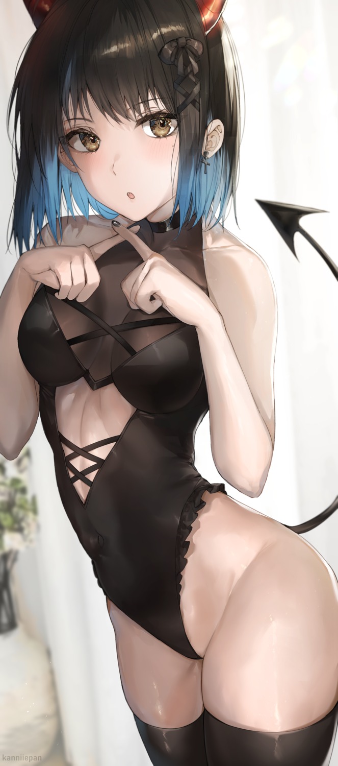devil horns swimsuits tail thighhighs