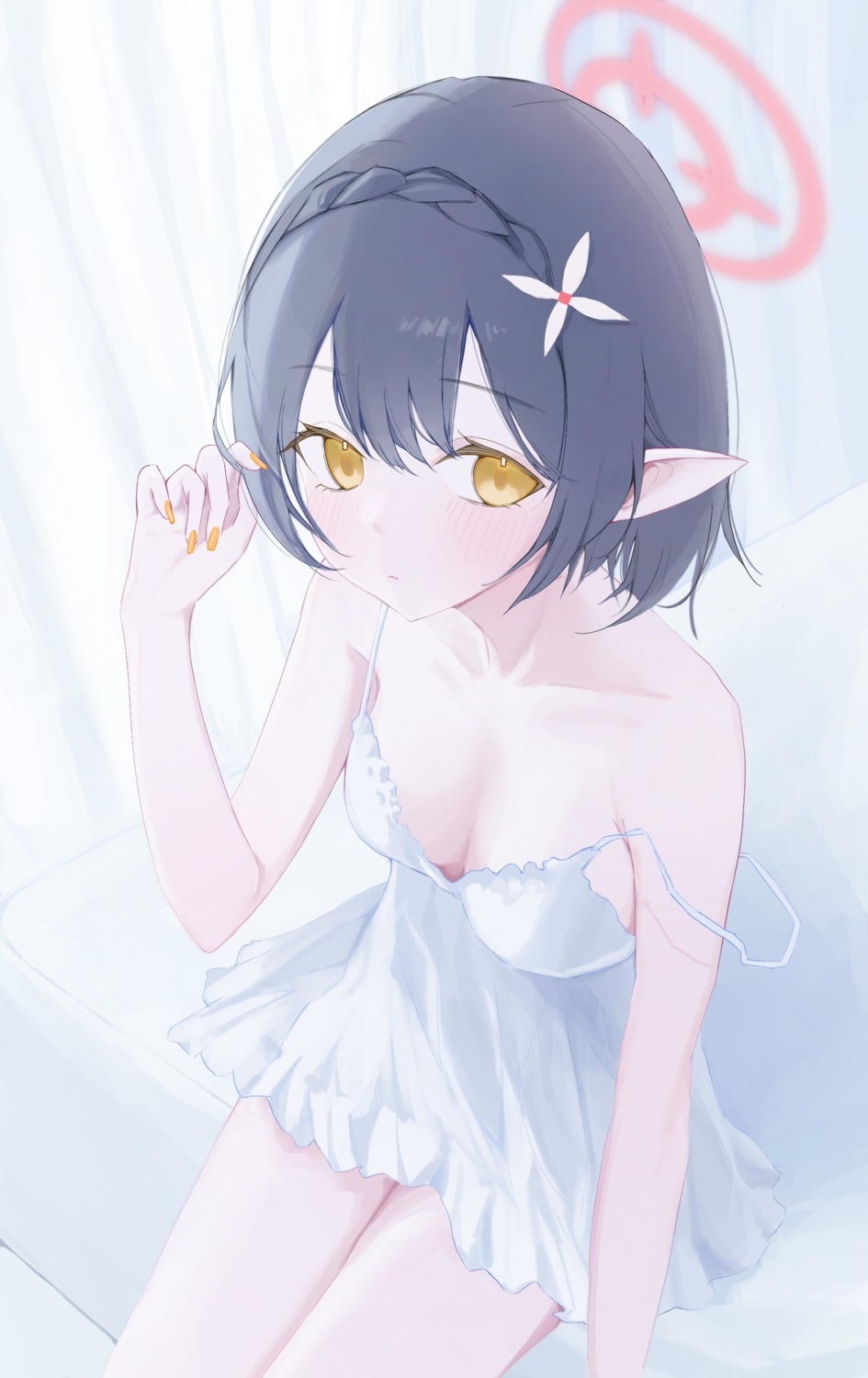 blue_archive halo lingerie no_bra oekaki_siro okusora_ayane pointy_ears