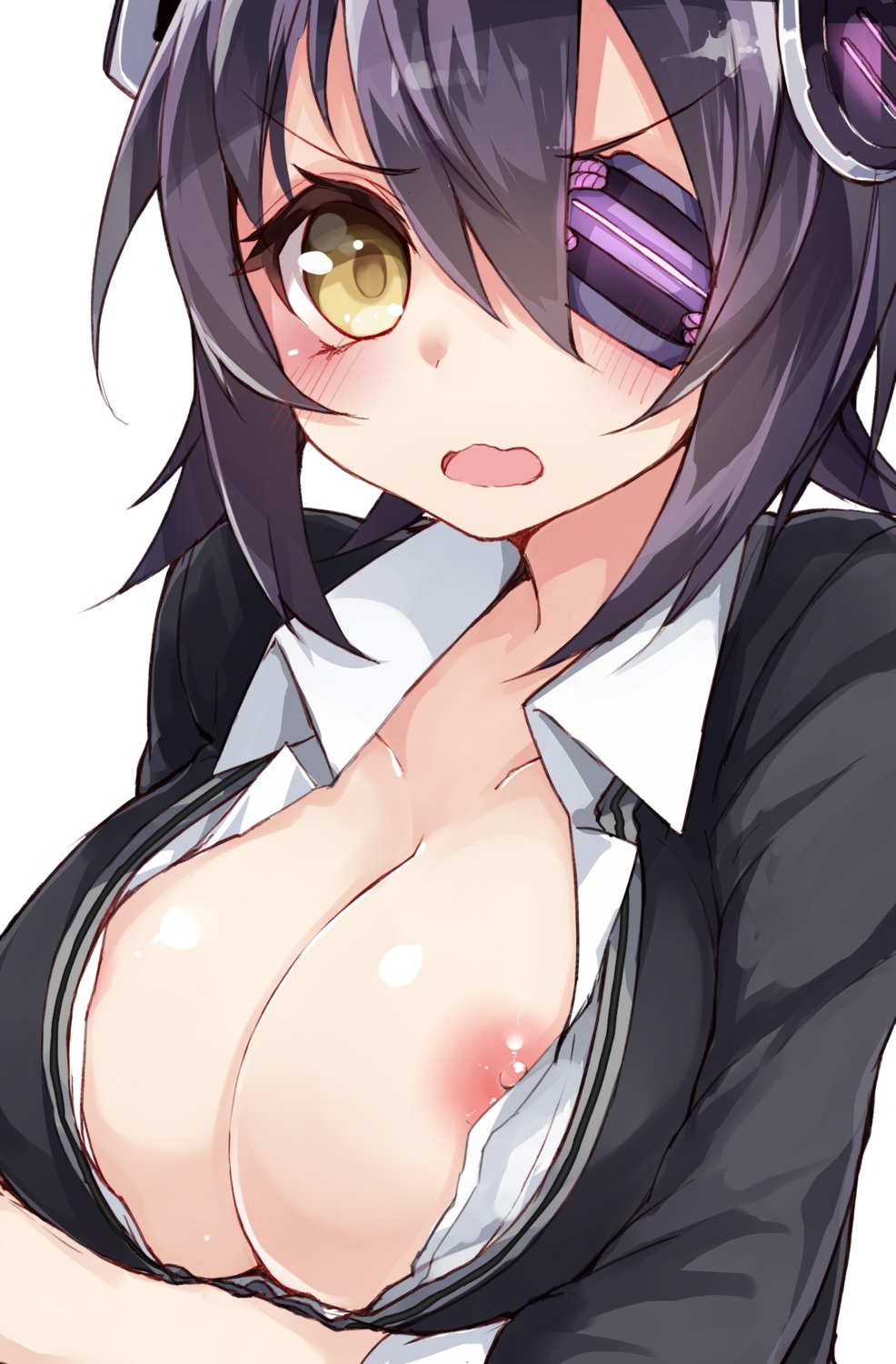 breasts eyepatch kantai_collection kou_mashiro nipple_slip nipples open_shirt tenryuu_(kancolle)