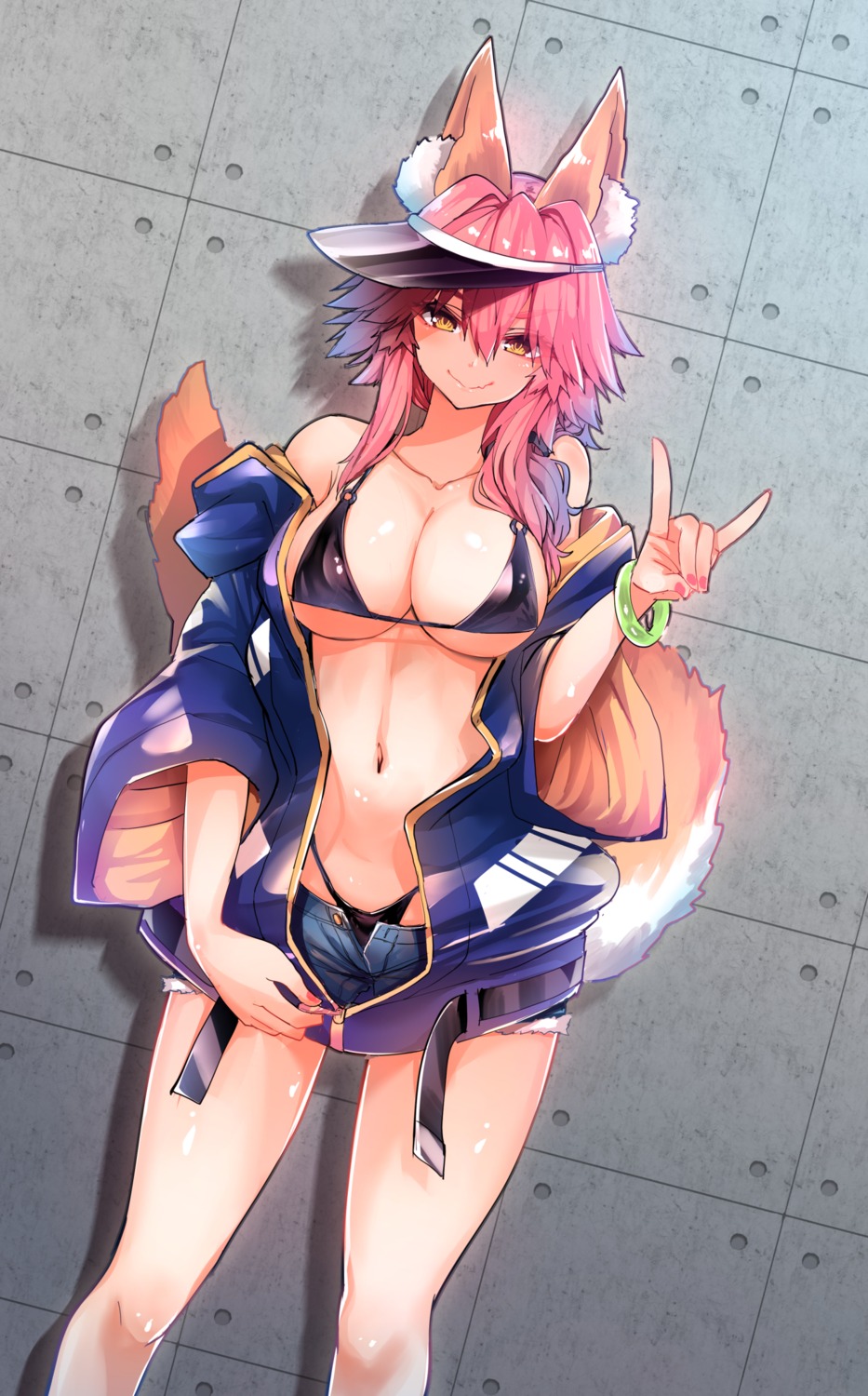 animal_ears bikini fate/grand_order kitsune open_shirt swimsuits tail tamamo_no_mae wisespeak