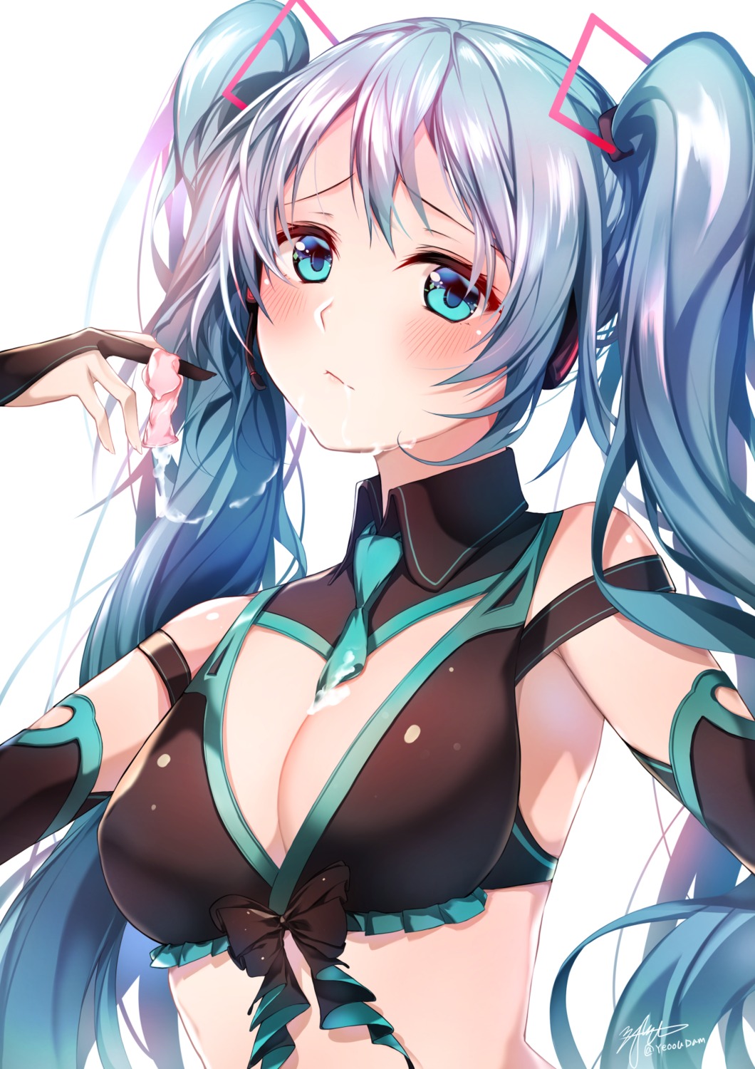 bra cleavage cum hatsune_miku headphones vocaloid yeoohdam