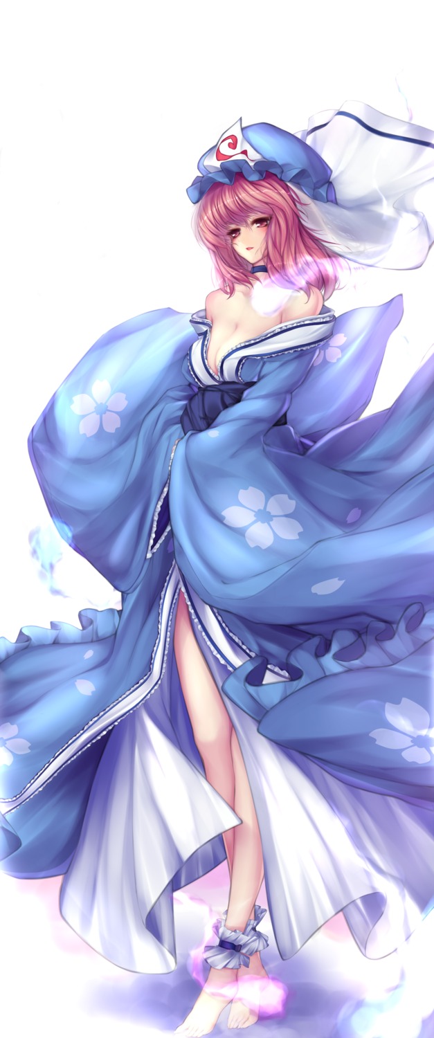 cleavage kimono saigyouji_yuyuko scarlethy touhou