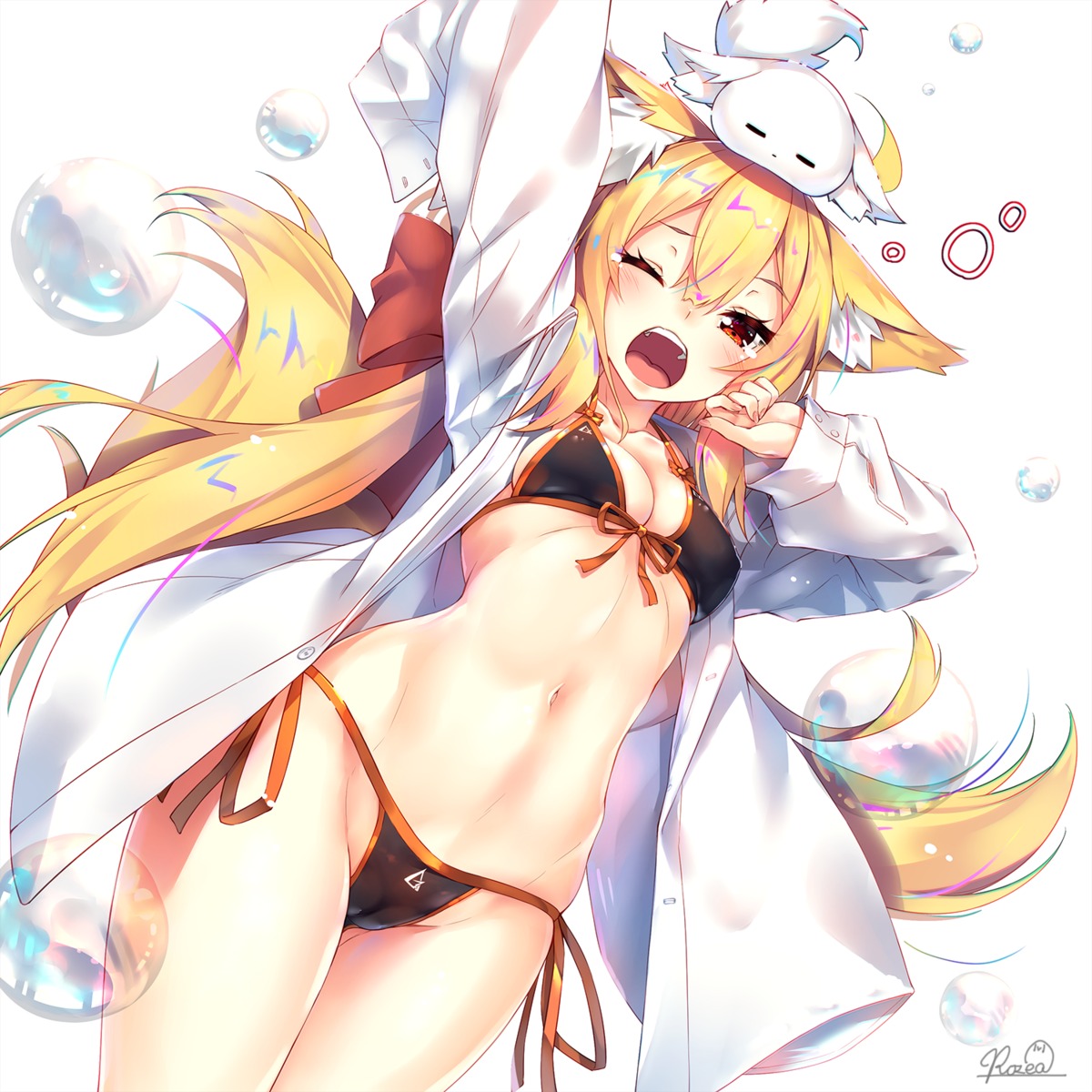 animal_ears bra cameltoe dress_shirt kitsune open_shirt pantsu rozea string_panties tail