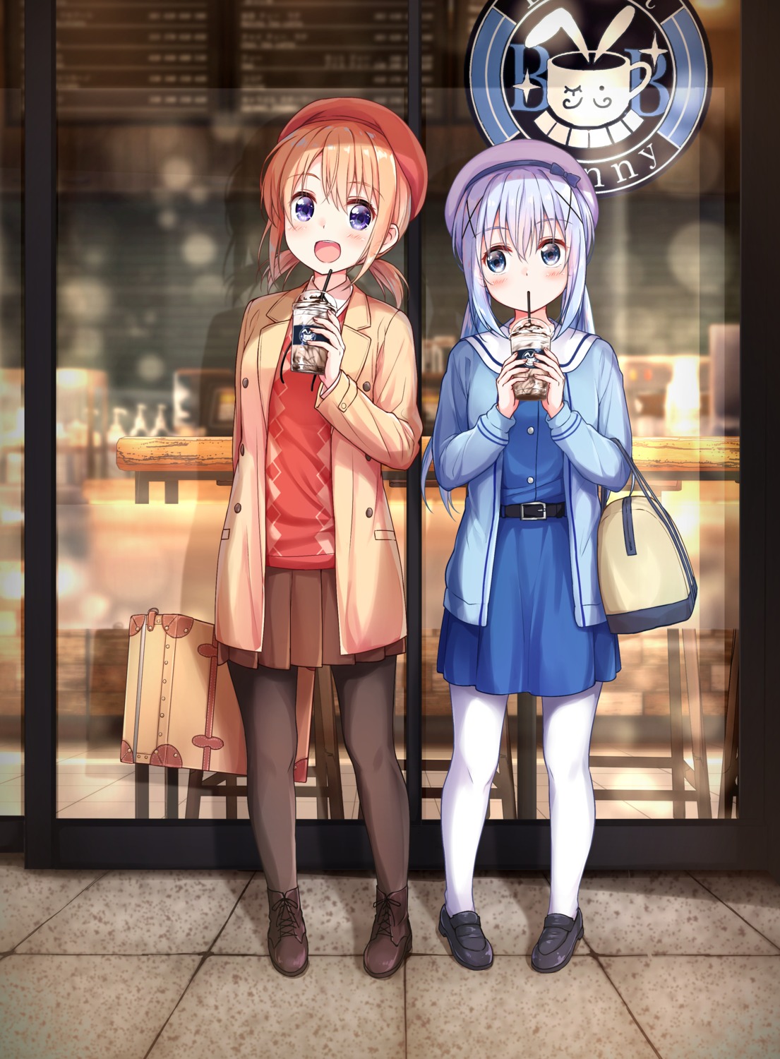 gochuumon_wa_usagi_desu_ka? hoto_cocoa kafuu_chino pantyhose seifuku sweater uneune