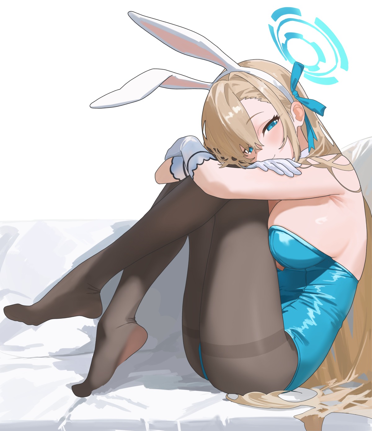 animal_ears blue_archive bunny_ears bunny_girl halo ichinose_asuna no_bra pantyhose yue3621