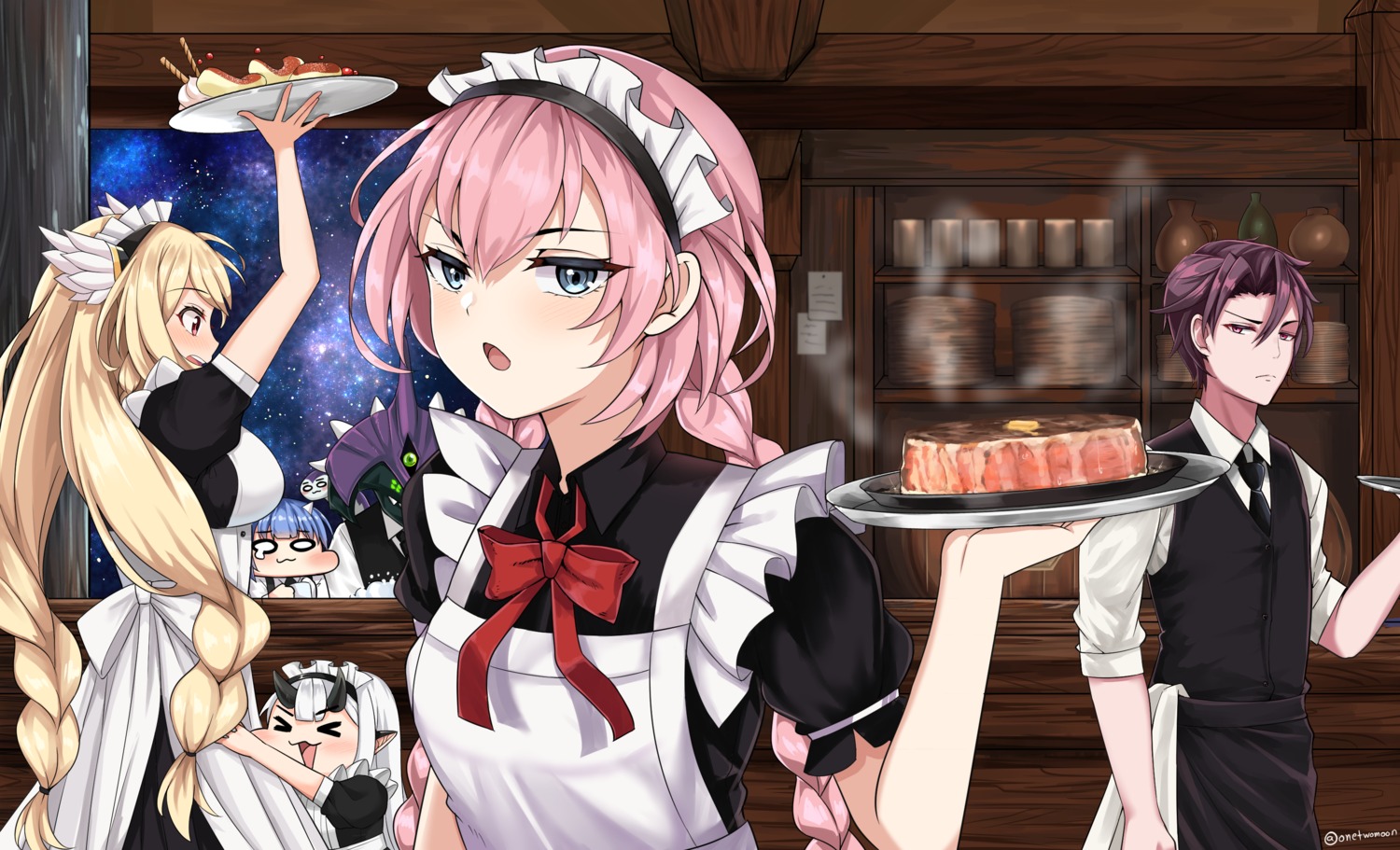 chibi epic7 horns maid pointy_ears twomoon waitress