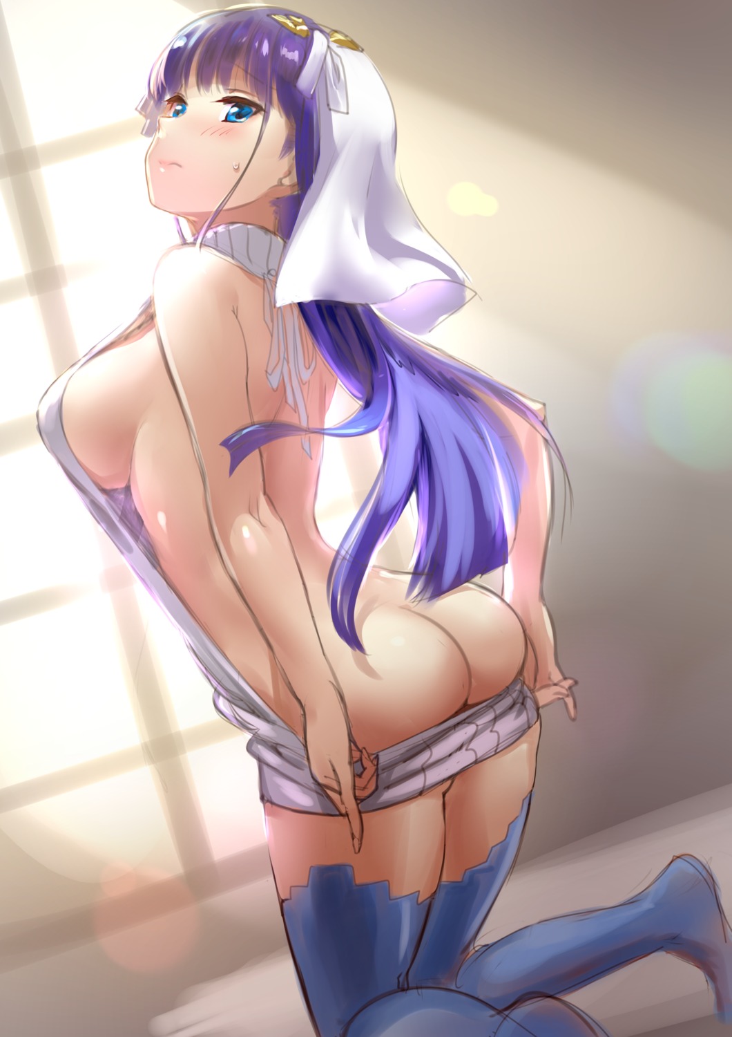 andou_shuuki ass fate/grand_order no_bra nopan saint_martha sketch sweater thighhighs undressing