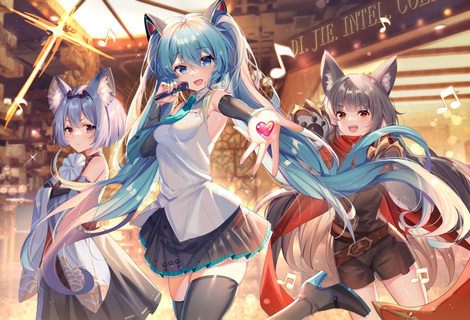 animal_ears hatsune_miku heels japanese_clothes masterwork_apocalypse shanguier tattoo thighhighs vocaloid