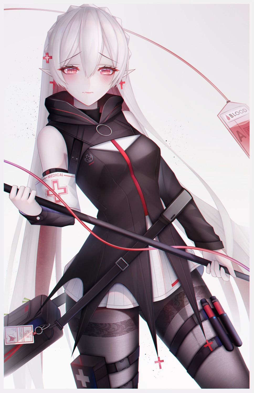 arknights garter pantyhose pointy_ears warfarin_(arknights) weapon zhixue