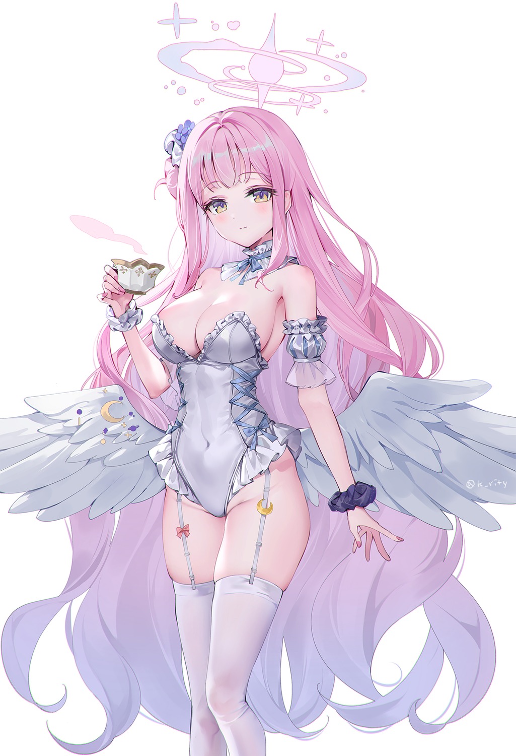 angel blue_archive leotard misono_mika no_bra rity stockings thighhighs wings