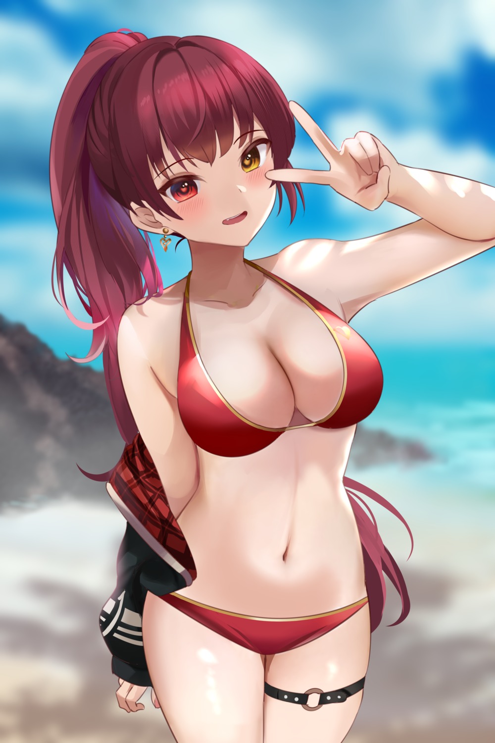 bikini garter heterochromia hololive houshou_marine kananote swimsuits