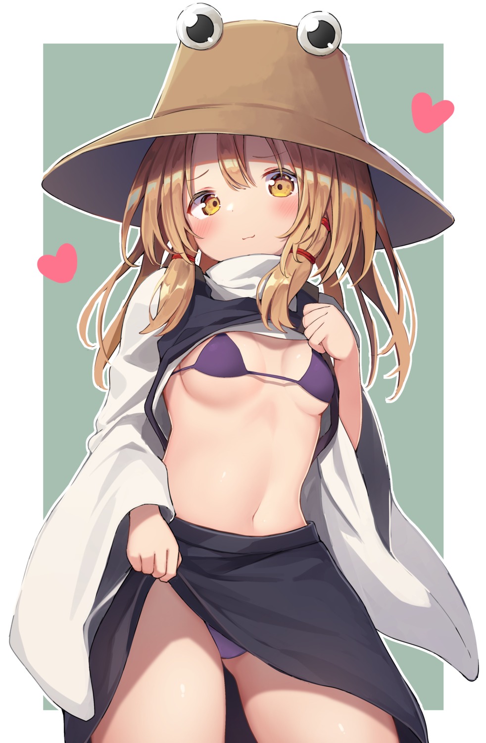 bikini loli mamemochi moriya_suwako shirt_lift skirt_lift swimsuits touhou