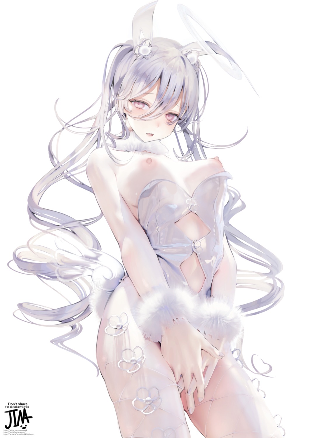 angel animal_ears breasts bunny_ears bunny_girl fishnets iijima_masashi nipples no_bra pantyhose tail wings