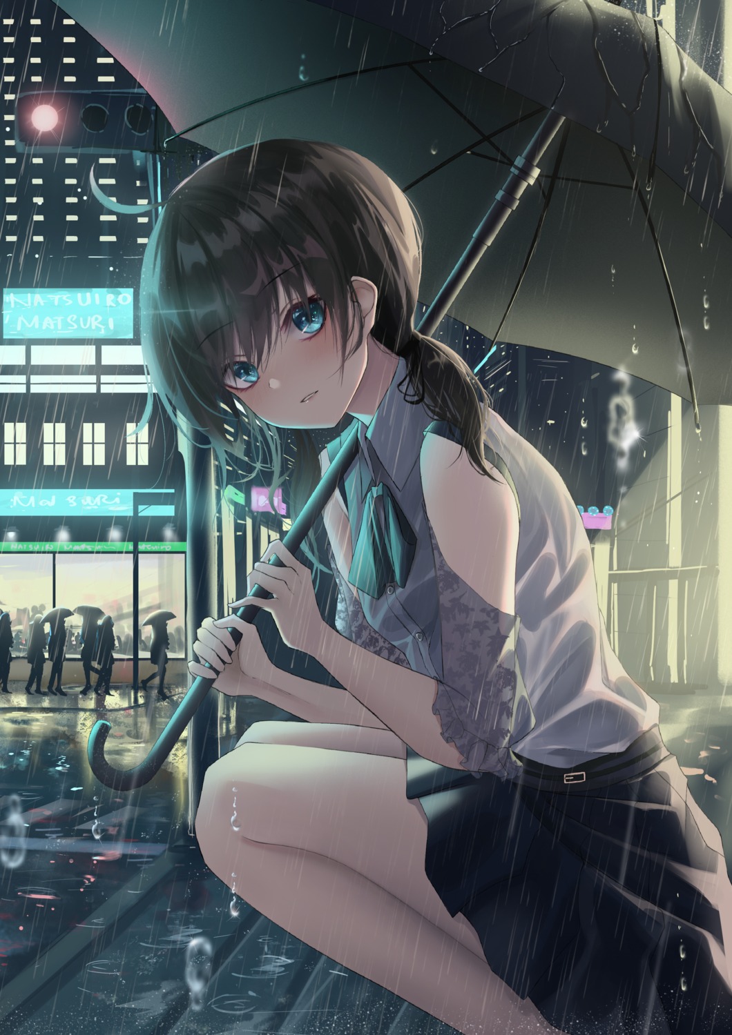 hololive natsuiro_matsuri skirt_lift turbulence umbrella