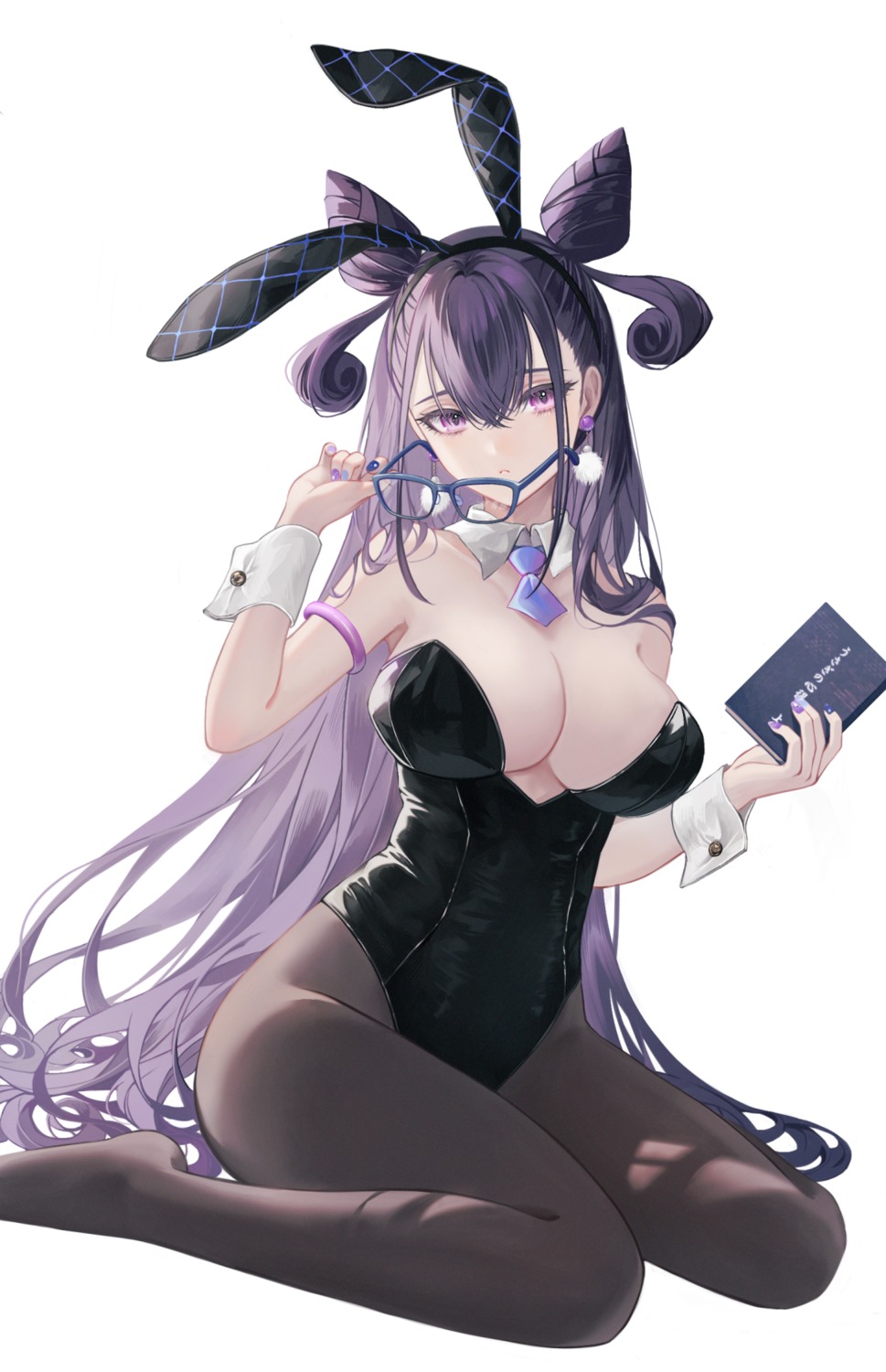 animal_ears bunny_ears bunny_girl fate/grand_order megane murasaki_shikibu_(fate) no_bra pantyhose tobi_(pixiv41237754)