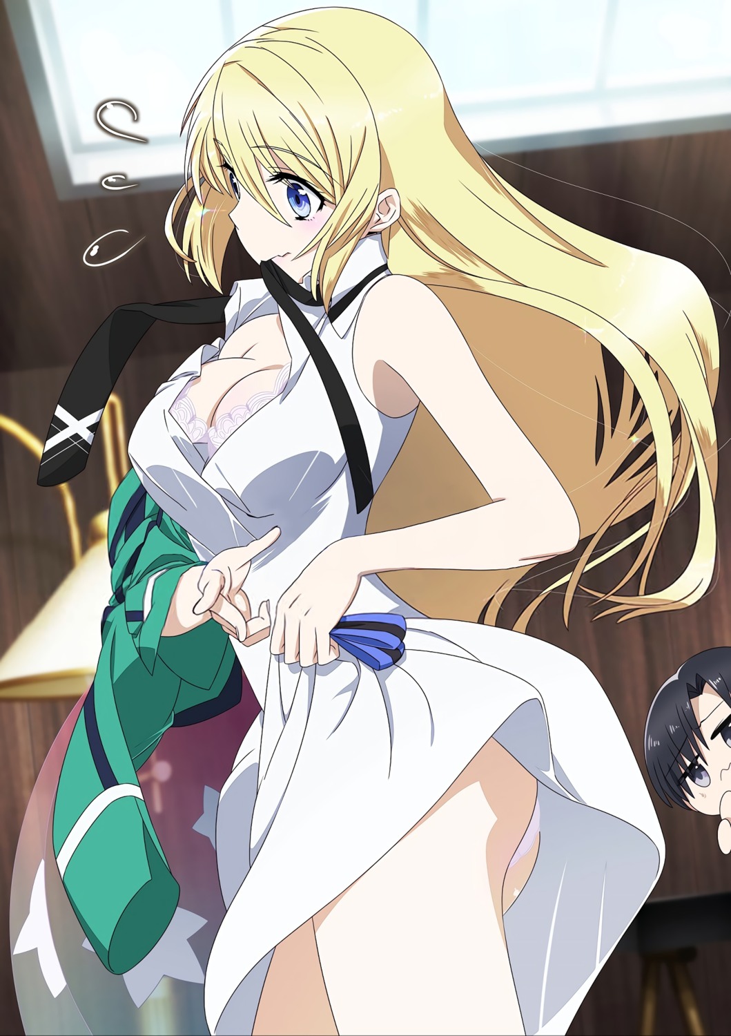 angelina_kudou_shields ass bra cleavage mahouka_koukou_no_rettousei mamezuka_takashi pantsu seifuku skirt_lift undressing