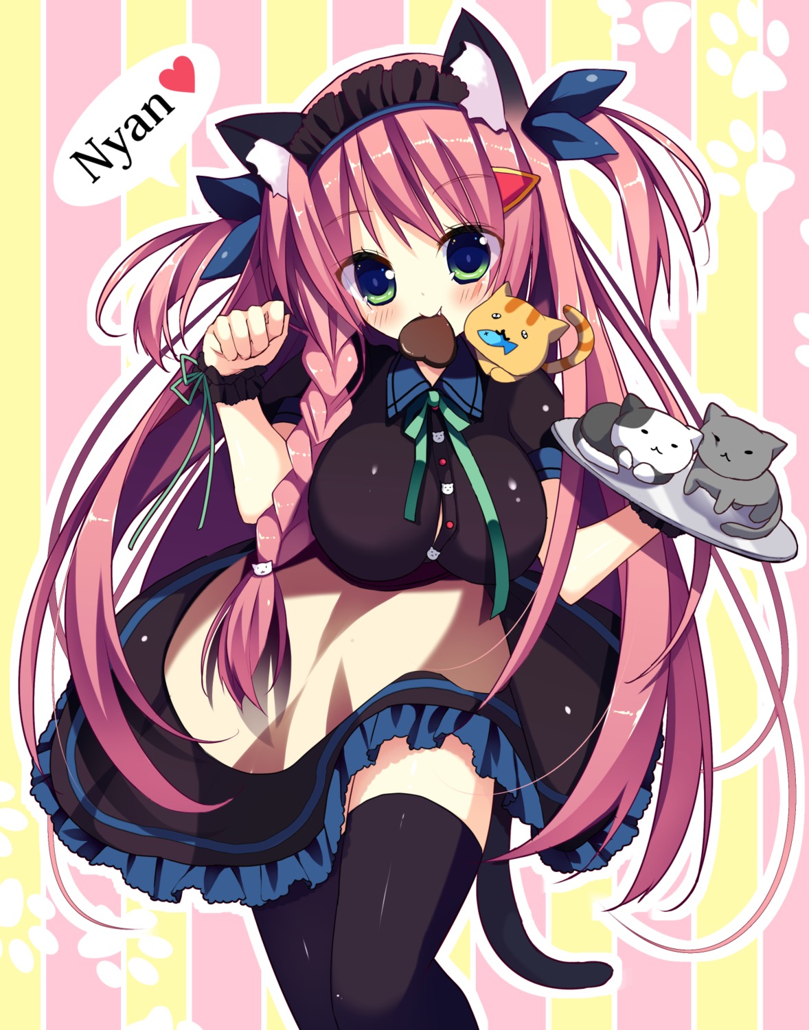 animal_ears humuyun maid neko nekomimi tail thighhighs waitress