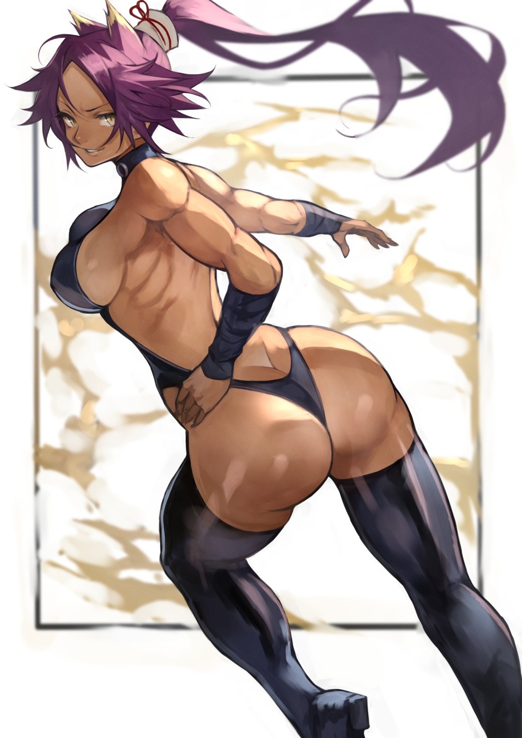 ass bandages bleach leotard no_bra shihouin_yoruichi thighhighs yoshio_(55level)