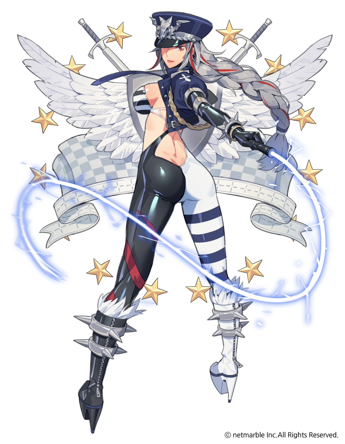 ass bra ddal heels netmarble_games open_shirt uniform weapon