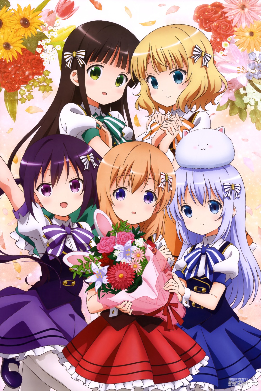 dress gochuumon_wa_usagi_desu_ka? hoto_cocoa kafuu_chino kirima_sharo okuda_yousuke pantyhose tedeza_rize tippy_(gochiusa) ujimatsu_chiya