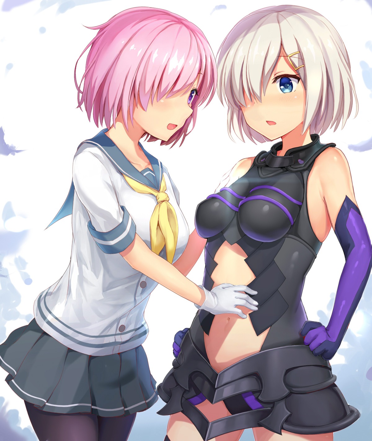 armor cosplay crossover fate/grand_order hamakaze_(kancolle) kantai_collection leotard maeshimashi mash_kyrielight pantyhose seifuku thighhighs