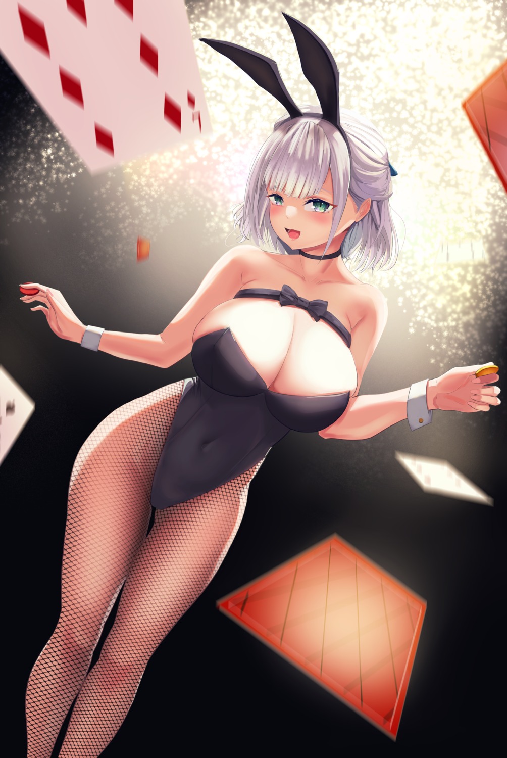 animal_ears bunny_ears bunny_girl ceilinginmyroom fishnets hololive no_bra pantyhose shirogane_noel