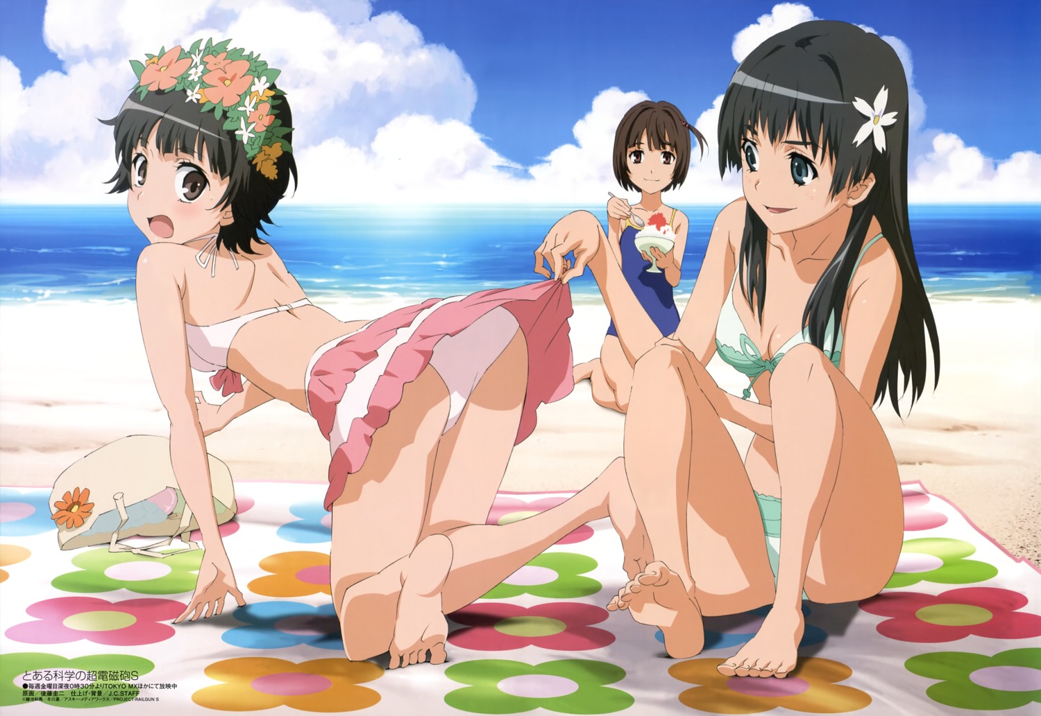 bikini cleavage feet gotou_keiji haruue_erii saten_ruiko swimsuits toaru_kagaku_no_railgun toaru_majutsu_no_index uiharu_kazari
