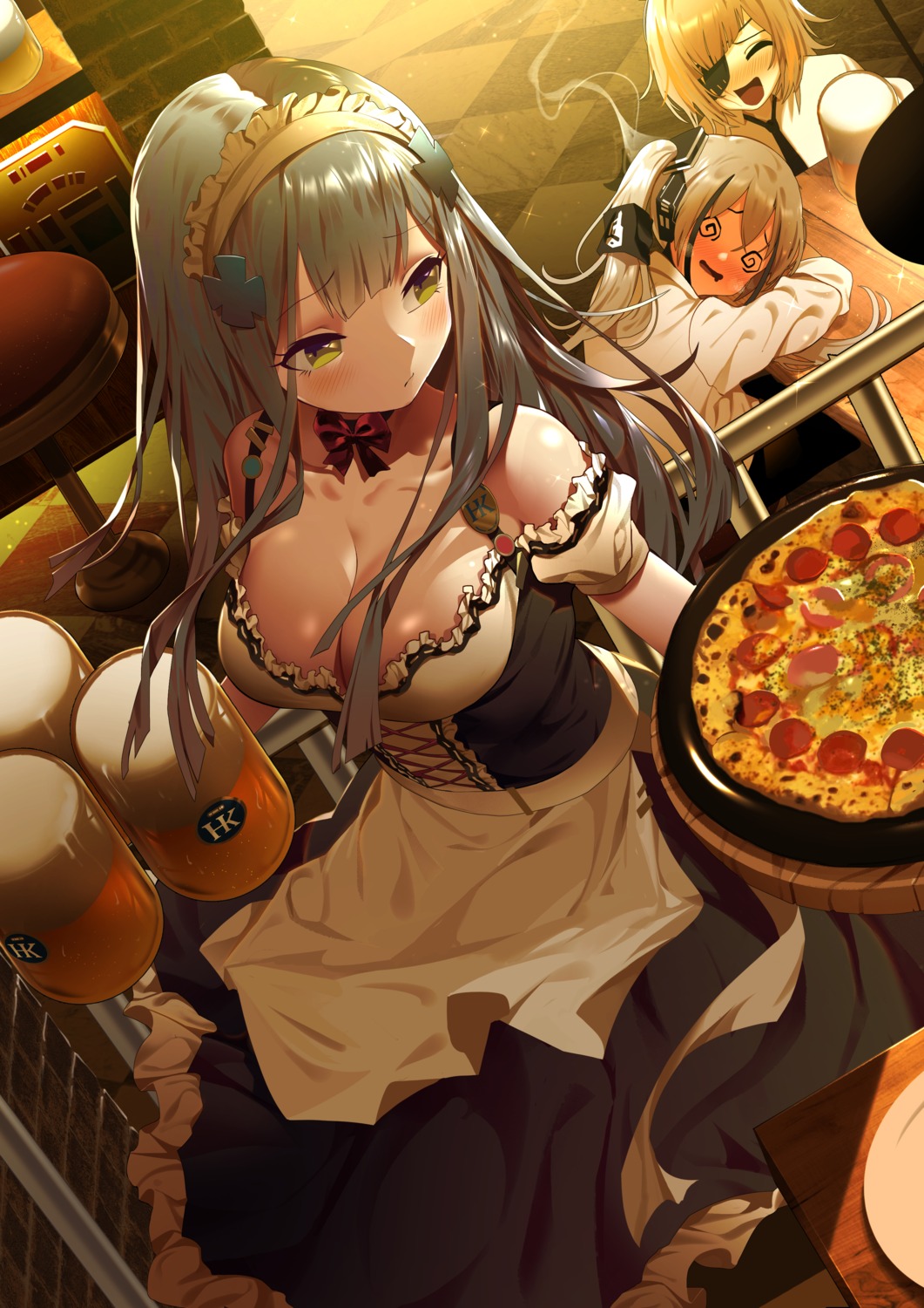 bsue cleavage eyepatch girls_frontline hk416_(girls_frontline) maid ump45_(girls_frontline) waitress