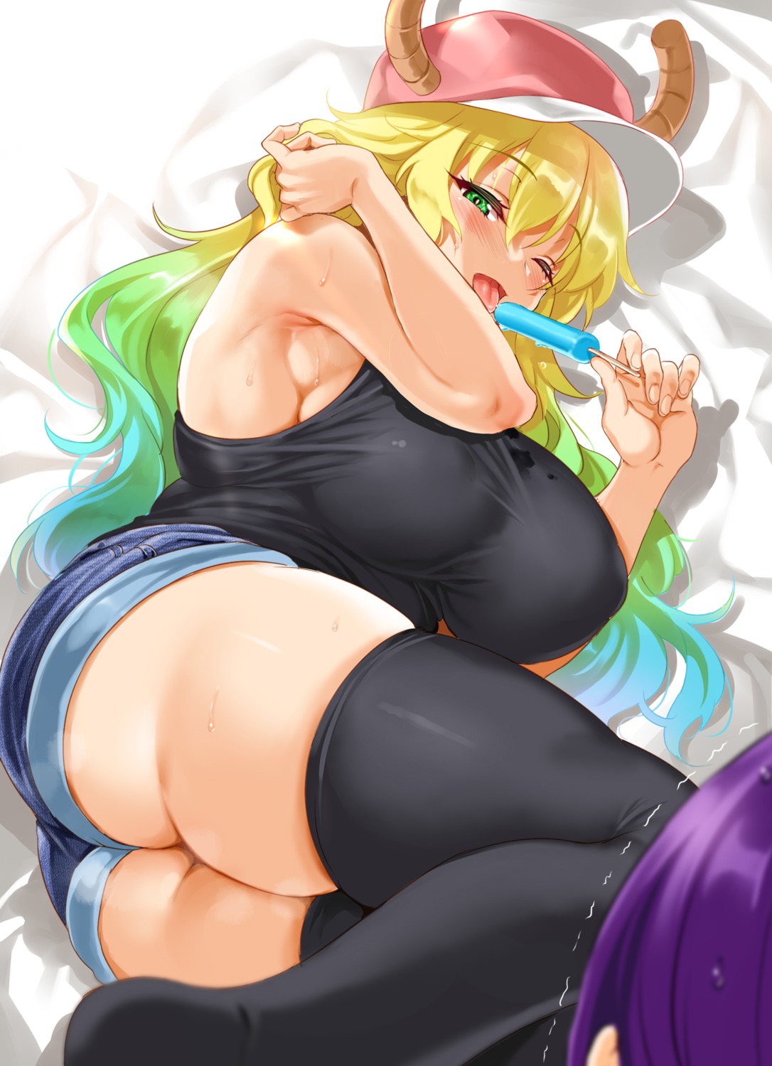 ass cle_masahiro erect_nipples horns kobayashi-san_chi_no_maidragon magatsuchi_shouta quetzalcoatl_(maidragon) thighhighs