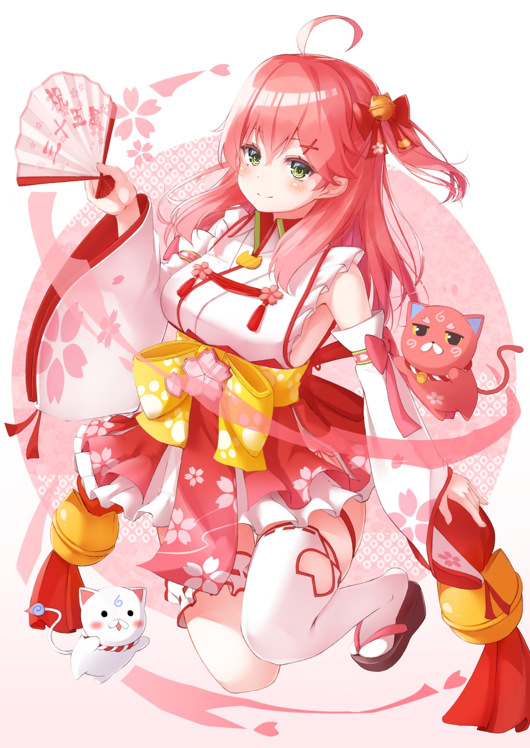 garter hololive japanese_clothes nyan_(reinyan_007) sakura_miko thighhighs