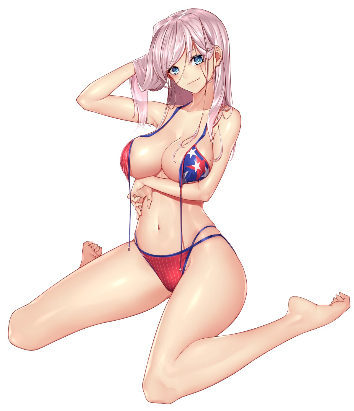 bikini breast_hold fate/grand_order kai_(pixiv12466647) miyamoto_musashi_(fate/grand_order) swimsuits wardrobe_malfunction