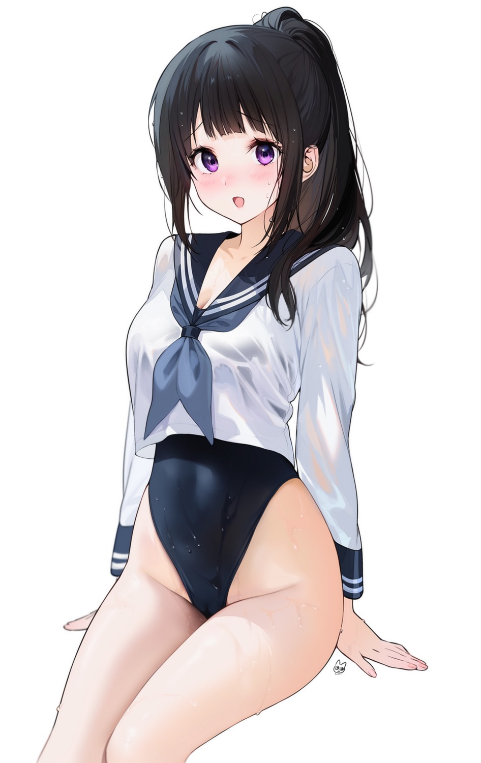 chitanda_eru cleavage hyouka mery_(yangmalgage) see_through seifuku swimsuits wet wet_clothes