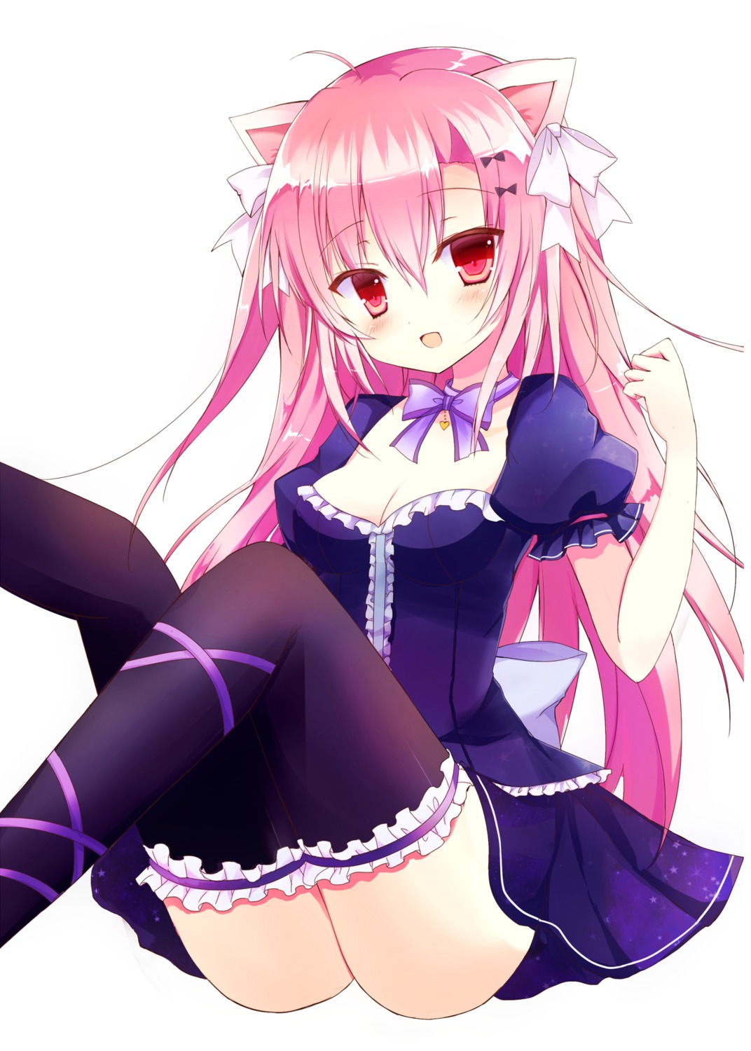 animal_ears cleavage dress nekomimi nopan tagme thighhighs