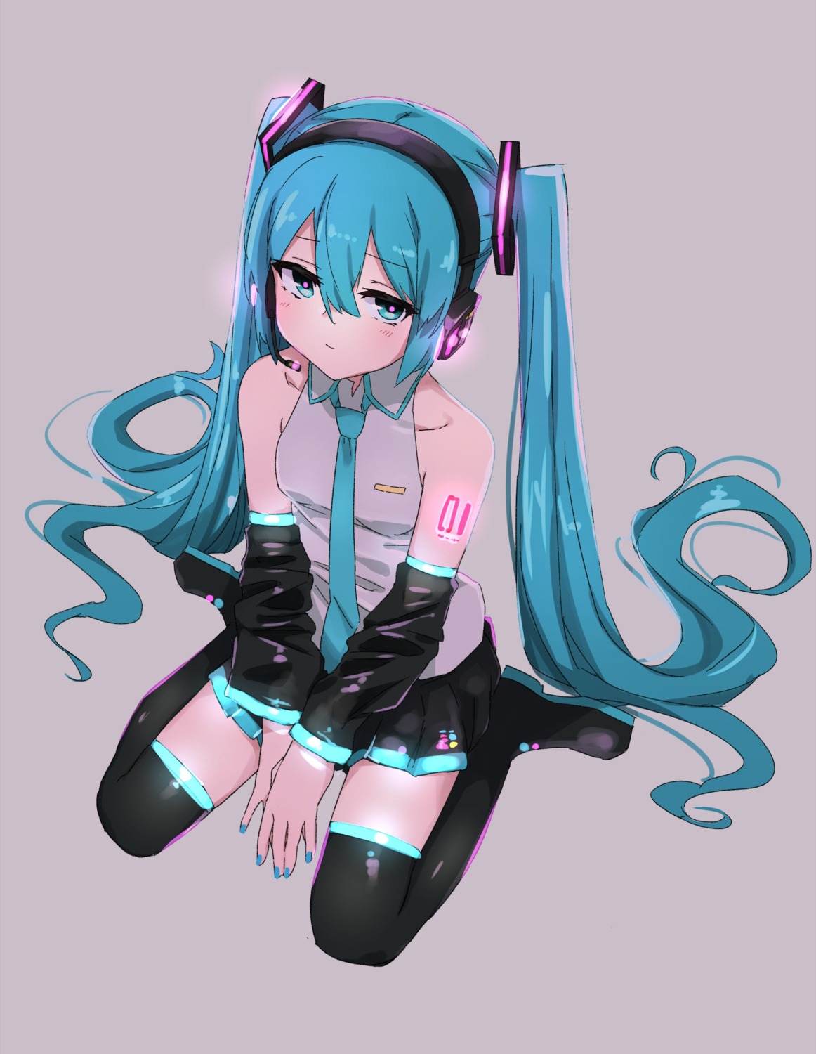 hatsune_miku headphones igo_miku tattoo thighhighs vocaloid