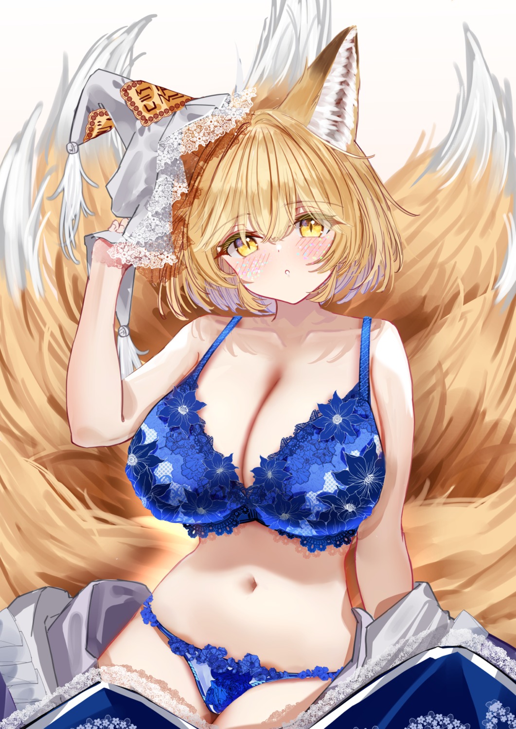 animal_ears bra kitsune lingerie pantsu sarasadou_dan see_through tail touhou yakumo_ran