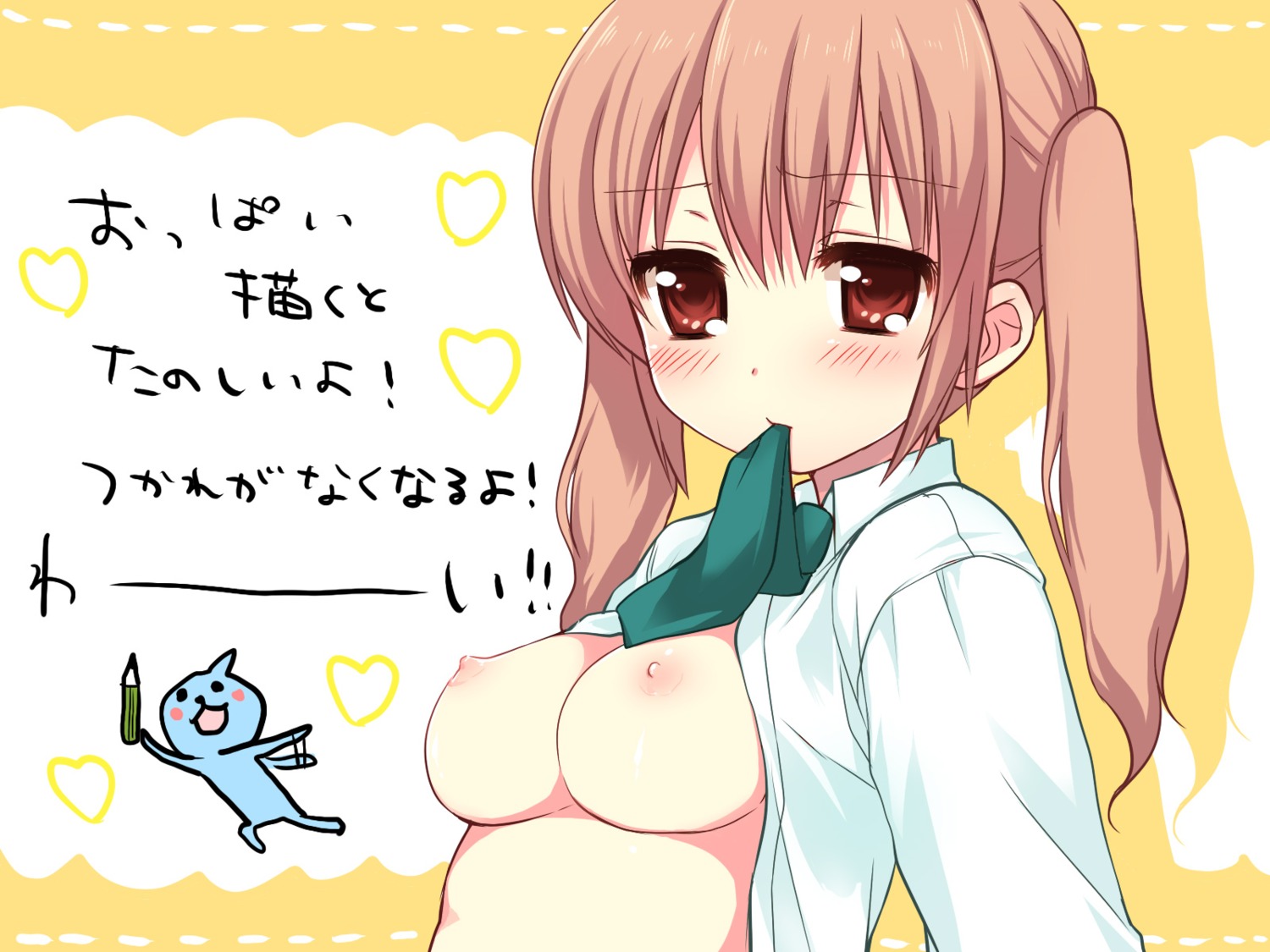 breasts nipples no_bra open_shirt usashiro_mani wallpaper