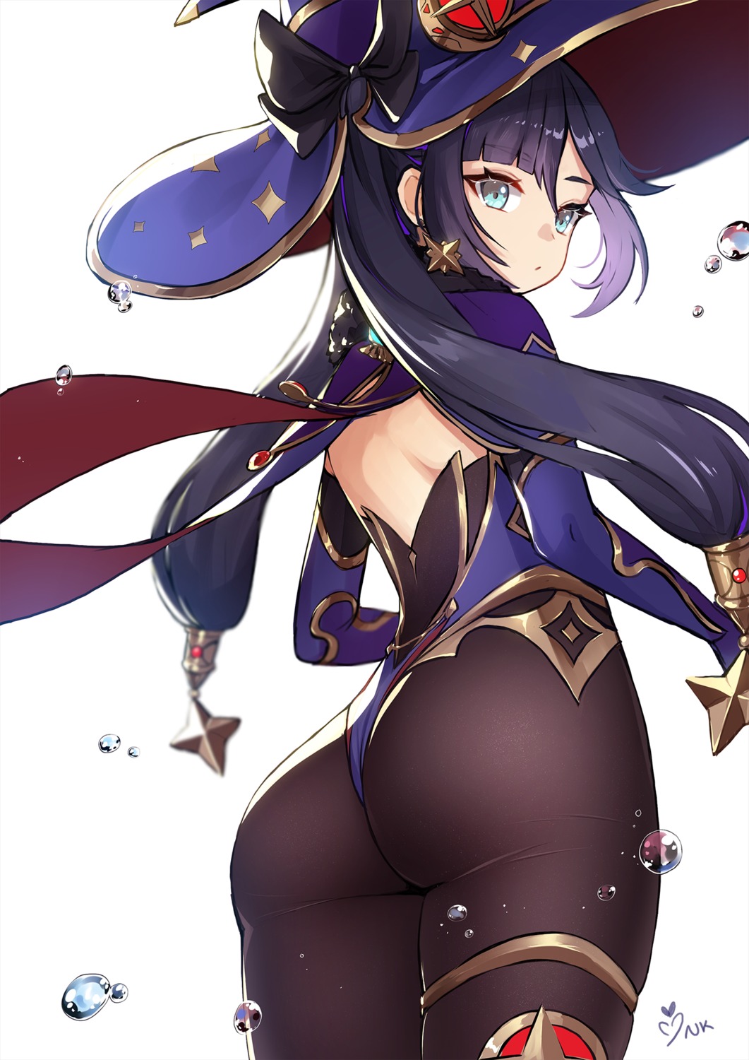 ankkoyom ass bodysuit garter genshin_impact leotard mona_megistus no_bra witch