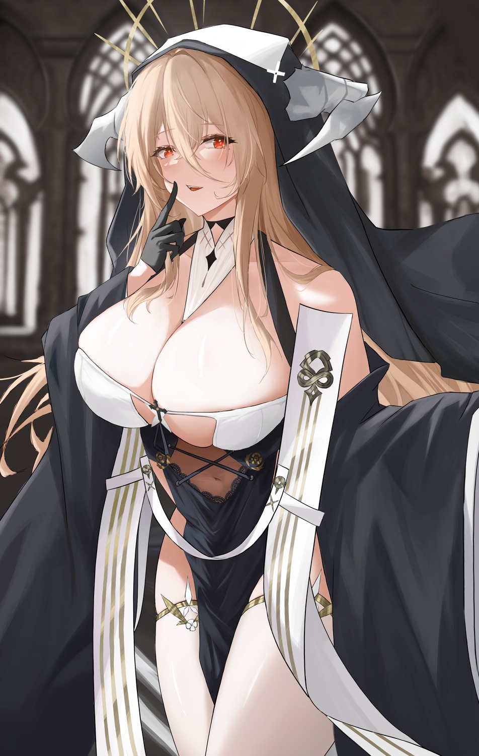 azur_lane horns implacable_(azur_lane) no_bra nun slqnsdl thighhighs