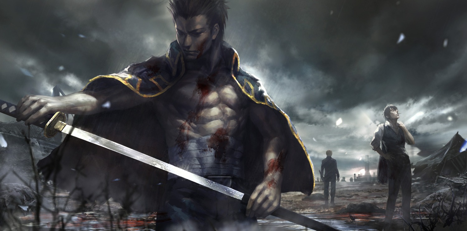 blood gintama hijikata_toushirou kondou_isao landscape male okita_sougo sword