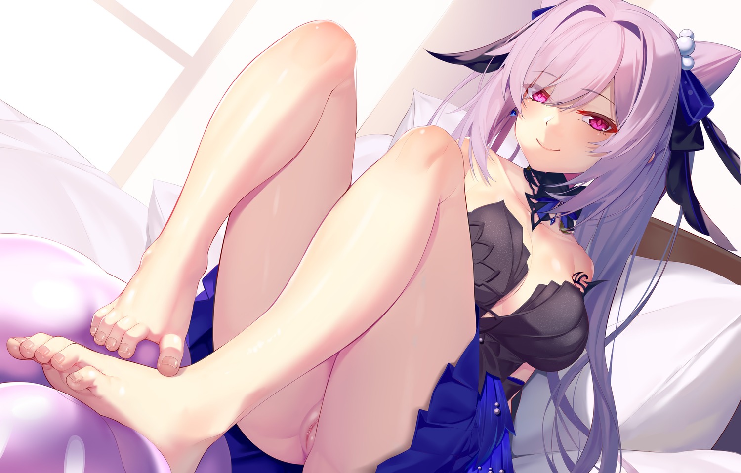 aoi_(buzhuen444) dress feet genshin_impact keqing no_bra nopan pussy skirt_lift uncensored