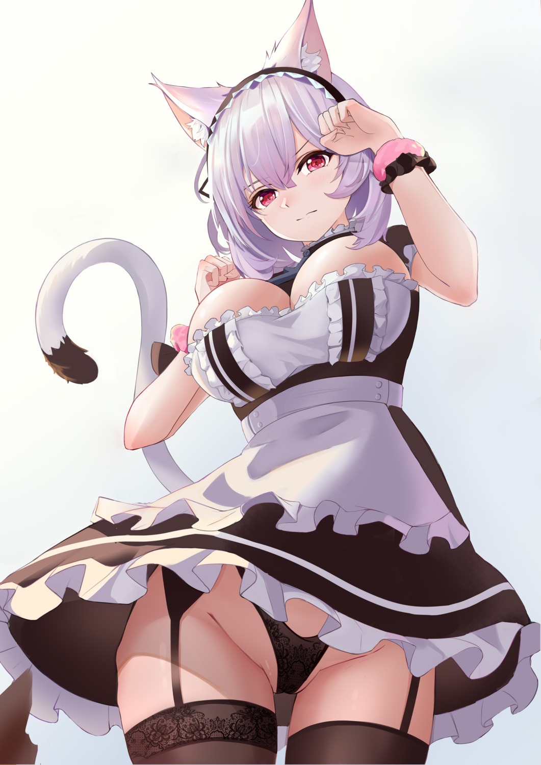 amco animal_ears azur_lane maid neko nekomimi no_bra pantsu sirius_(azur_lane) skirt_lift stockings thighhighs