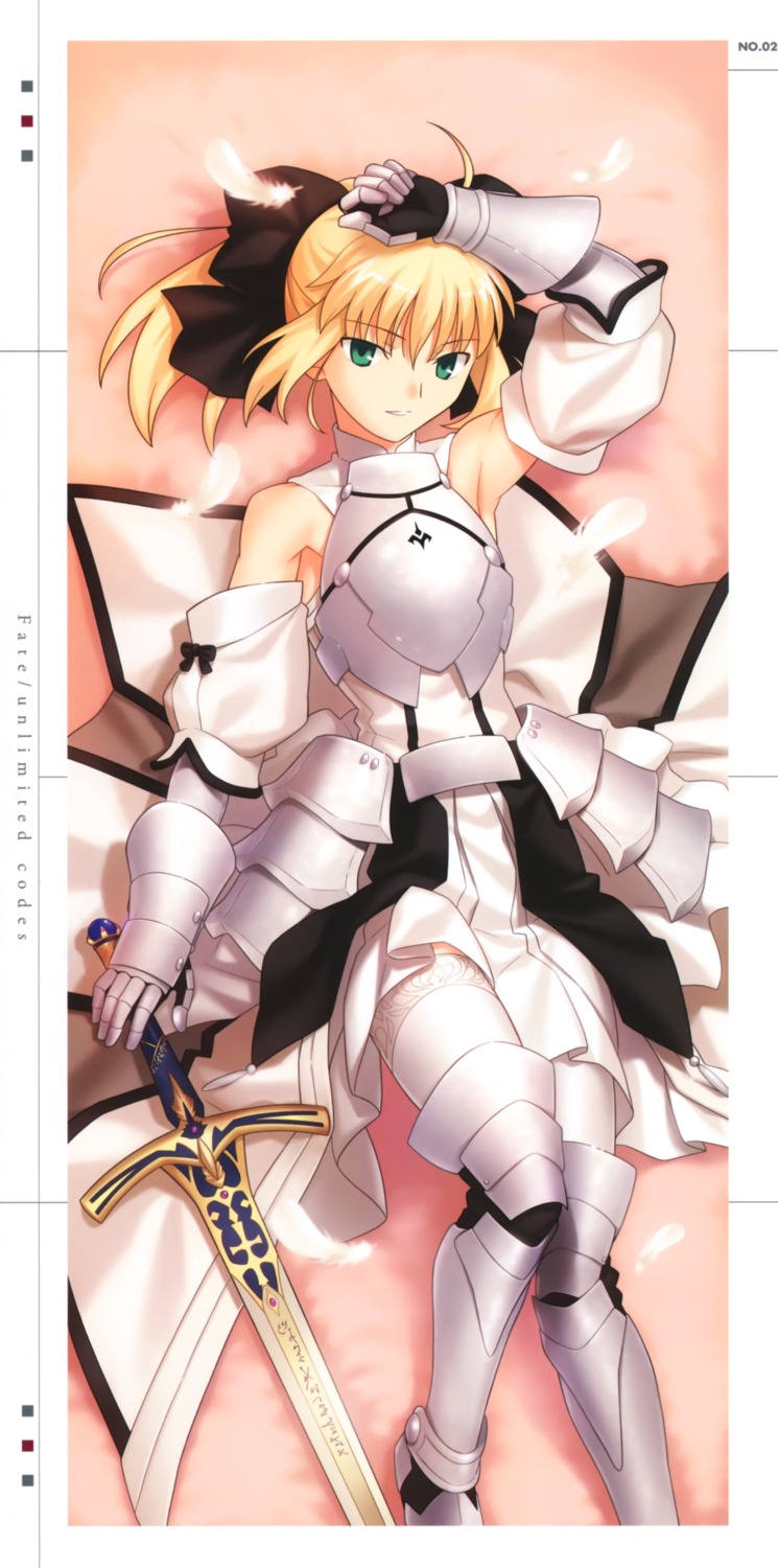 dress fate/stay_night fate/unlimited_codes higurashi_ryuuji saber saber_lily sword thighhighs type-moon