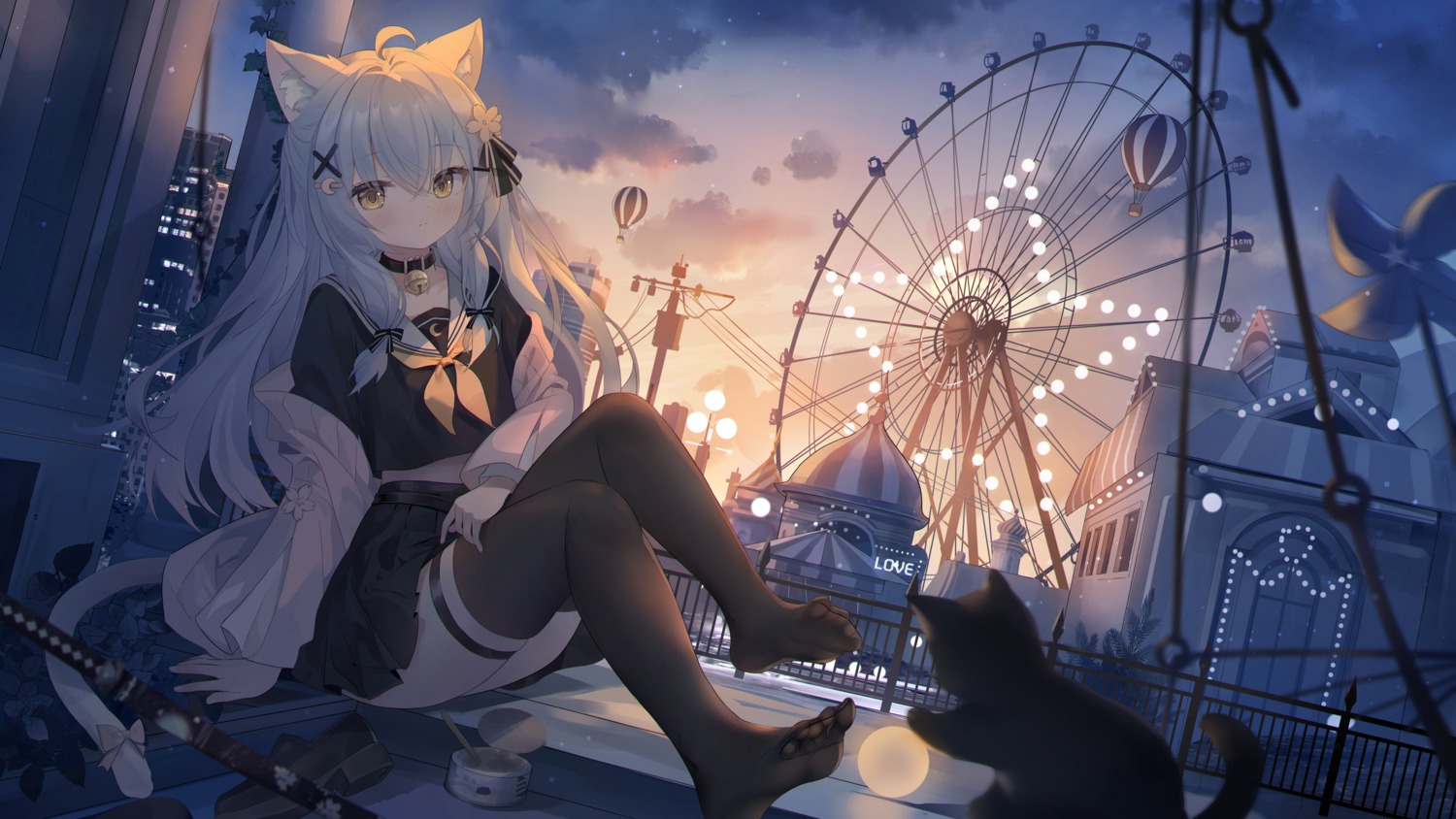 animal_ears feet garter indie_virtual_youtuber neko nekomimi seifuku skirt_lift somna sword tail thighhighs yazuki_(vtuber)