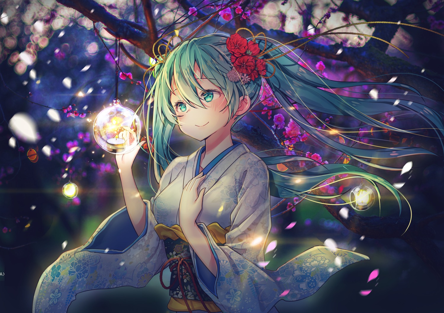 breast_hold goyain hatsune_miku japanese_clothes kyoto_nippon_festival vocaloid