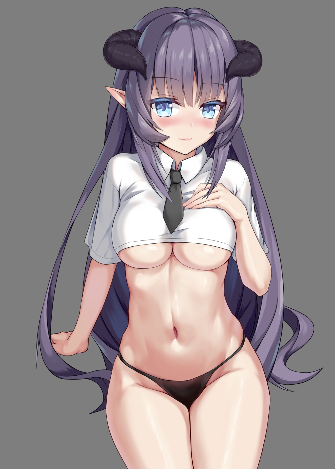 chucolala dress_shirt horns jawr8473 no_bra pantsu pointy_ears shito_anon transparent_png underboob