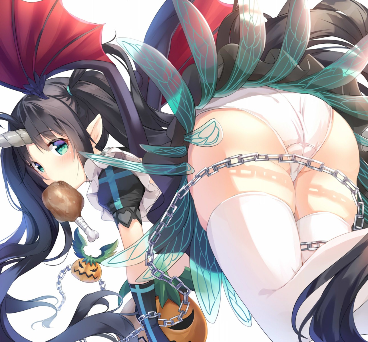 alexmaster ass cameltoe dress halloween horns pantsu pointy_ears thighhighs wings