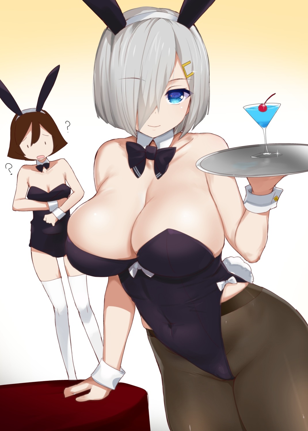 animal_ears breast_hold bunny_ears bunny_girl cleavage hamakaze_(kancolle) kantai_collection kusaka_souji pantyhose tail tanikaze_(kancolle)