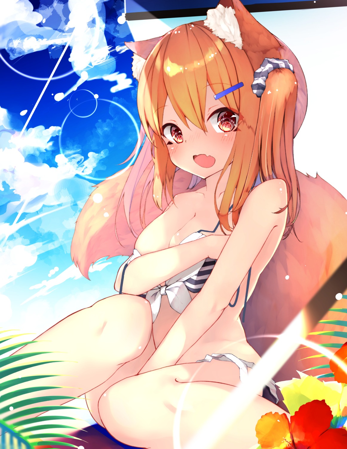 animal_ears bikini breast_hold cleavage mayogii swimsuits tail wardrobe_malfunction