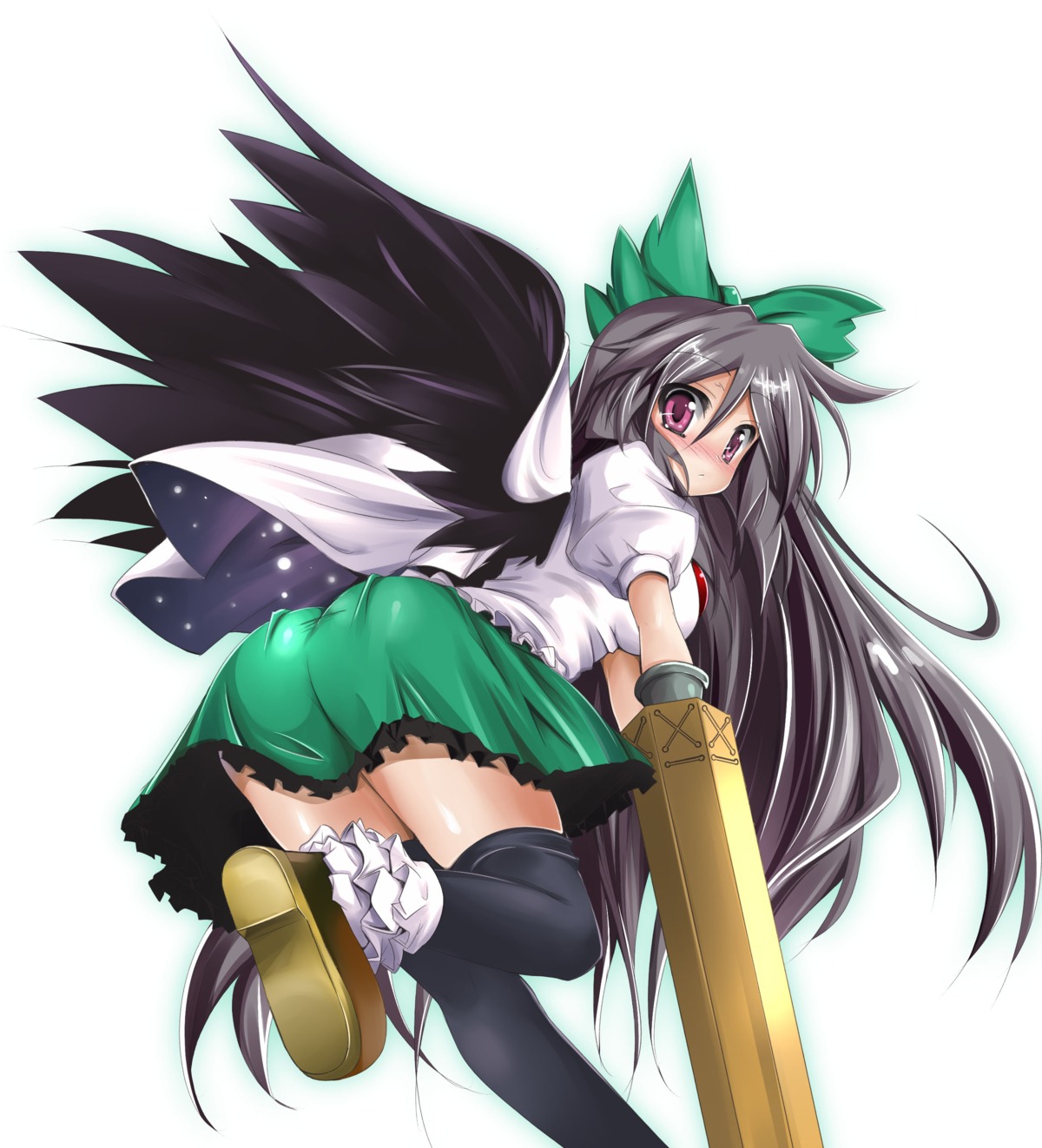 reiuji_utsuho sen_(astronomy) thighhighs touhou wings